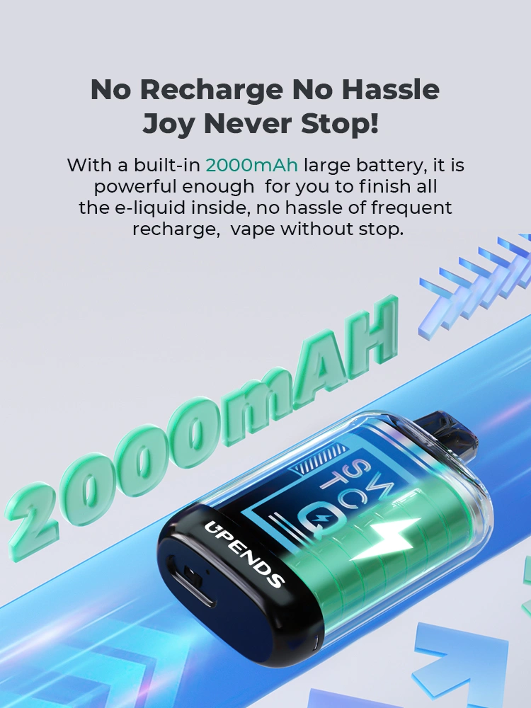 Keine Aufladung nötig, 2000mAh für vollständigen Liquidverbrauch, unterbrechungsfreies Dampfen