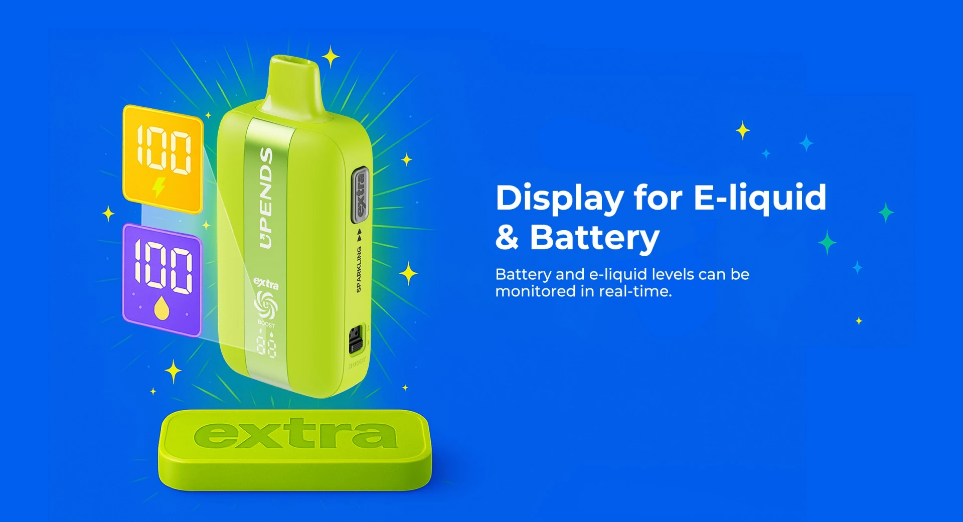 Display zeigt Batterie- und Liquidstand in Echtzeit