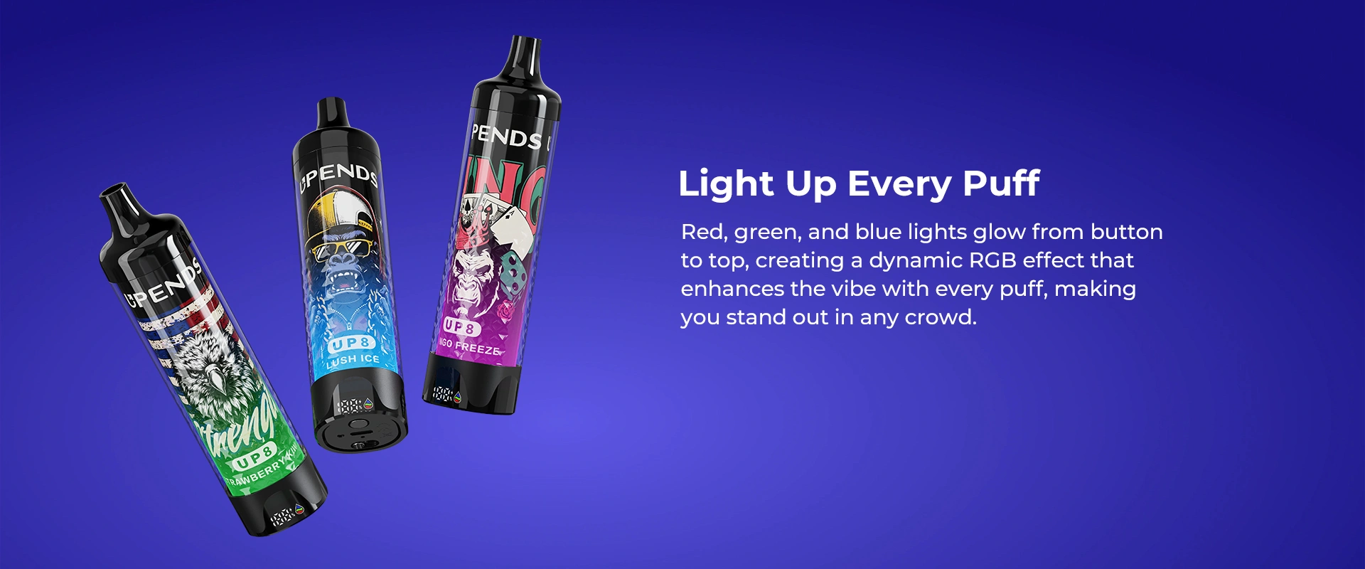 RGB-licht dat bij elke puff oplicht, van knop tot bovenkant